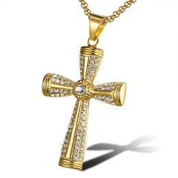 Pendant Necklaces Religious Iced Out Bling Cross Pendants Necklaces For Women Men Gold Color Male Stainless Steel Christian Jewelry Drop 231122