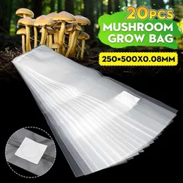 20pcs 250x500mm pvc mantar yetiştirme çantası yumurtlama torbası substrat yüksek sıcaklığa dayanıklı ön mühürlenebilir bahçe malzemeleri ekim torbaları 21342g