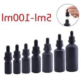 Frascos de perfume de óleo essencial de vidro fosco preto e frascos de pipeta de reagente líquido frasco conta-gotas de aromaterapia 5ml-100ml tlrrh