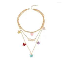 Pendant Necklaces Web Celebrity Alloy Butterfly English Three-piece Necklace With Clavicle Chain 2023 Layered