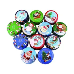 Christmas Decorations Tea Tinplate Box Santa Snowman Elk Print Designs Xmas Aromatherapy Candle Jar Candy Gifts Boxes Drop Delivery Dhtg0