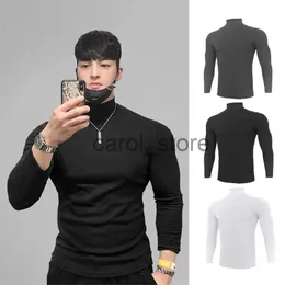 Herr t-shirts Autumn New Turtleneck T Shirts Men Sticking Shirt Slim Fit Fitness Elastic Clothes Long Sleeve T-shirt Casual High Neck Topps J231121