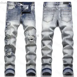 Amirs Purple Jeansdesigner Jeans da uomo High Street America per uomo Ricamo Oversize Strappato Patch Hole Denim 2023 New Fashion Streetwear 152