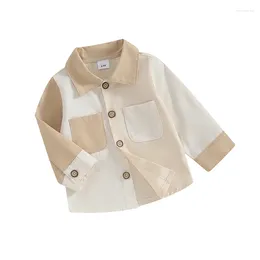 Jackets Tollder Baby Boy Girls Button Down Tops Contrast Color Long Sleeve Pocket Blouse Shirt Cute Kawaii Daily
