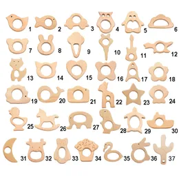 Baby Teethers Toys Chenkai 10PCS Wooden Elephant Sheep Airplane Heart Dinosaur Horse Teether Eco-Friendly Unfinished Baby Grasping Pacifier 230422