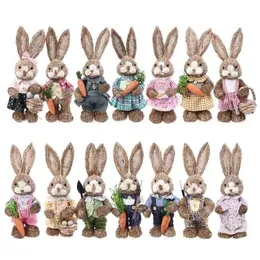 OOTDTY 14 Styles Artificial Straw Cute Bunny Standing Rabbit with Carrot Home Garden Decoration Easter Theme Party Supplies 210811253L