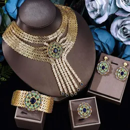 Halsbandörhängen Set Gold Plated African Dubai Jewelry for Women Luxury Cubic Zirconia Bridal Wedding Party
