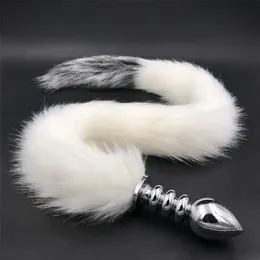 Anal Toys Long 80cm White And Gray Tail Anal Plug Metal Sex Toy Anal Toys Erotic Butt Plug Sex Toys for Woman And Men Sexy Adult 231121