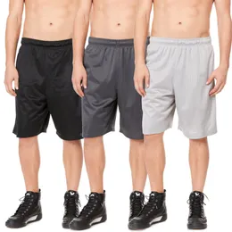 Шорты йоги 3 упаковки мужские спортивные спортивные тренажеры открытые сетки с карманами Большие, черные, серый уголь, светло -серый