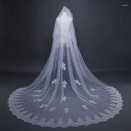 Bridal Veils Nzuk luksusowa welon 3meters pełna krawędź z błyszczącymi cekinami koronkowe długie białe grzebień w kości słoniowej 2023 Velos de novia