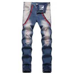 Nostalgic Ripped Men's Jeans Slim Straight Summer Pants Business Casual Trousers Daily Streetwear Men's Clothing Pantalones Para Hombre Vaqueros