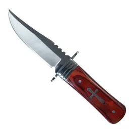 戦術的な自動ナイフ固定ブレードスチールハンティングナイフ茶色の木製穀物ハンドルクロスデザイン