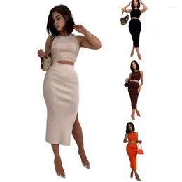 Women's Two Piece Pants Women 2 Summer Outfits Crewneck Tanks Tops Split Bodycon Midi Skirt Dress Set Club Party N7YE