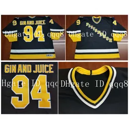 94 GIN AND JUICE Vintage Penguins Джерси персонализированный черный 1994 Ретро Снуп Догг 100% Ing изготовленные на заказ хоккейные майки редкие