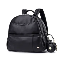 أكياس حفاضات الأزياء PU Black Diaper Backpack for Baby Large Carty Pockets Pockets Diaper Bag for Mother Travel Stroller Bag 230421