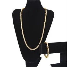 Conjuntos de jóias de hip hop gelado para fora correntes masculino 1 linha bling branco preto strass tênis longos colares pulseira for198w