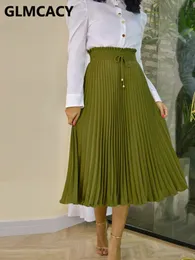 Skirts Women Casual Drawsting Pleated Skirt Chic Midi Skirt Bottoms 230422