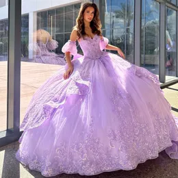 ラベンダーの恋人Quinceanera Dresses Party Off The Shourdent Off the Envinde Prom Dress for Women Tulle Aptique Lace Beads Ball Gown