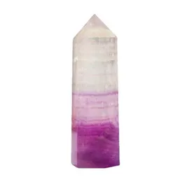 Naturlig rosa lila fluorit hexagonal enstaka spetsiga kolonnhantverk ornament förmåga kvarts pelare mineralläkande trollstavar reiki crystal maod