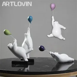 ARTLOVIN Creative Flying Bear Figurines Balloon Polar Bears Figure Home Wall Mount Decoration Resin Modern Gift for Boy Man Kids 22181