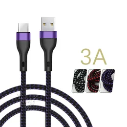 3A Fast Charging Cable Type-C USB Telefon Datakabel V8 Gränssnitt Flätad tygkabel med metallringväska