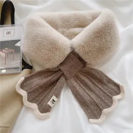 Scarves Winter Plush Scarf Woman Thick Fish Tail Wool Knit Cross Fur Collar Outdoor Cycling Neck Protect Cervical Spine Warm Scarve T15 231121