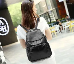 Bolsas de escola Backpack de couro genuíno com zíperes de grande capacidade Black College School School Female Travel Bag Daypack