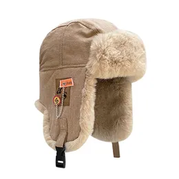 Trapper chapéus inverno ao ar livre homens piloto russo chapéu mulheres moda bombardeiro com etiqueta de algodão pele falsa macio quente ushanka 231122