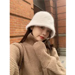 Wide Brim Hats Bucket Hats Fashion Artificial Rabbit Fur Bucket Hat Women Autumn Winter Warm Thickened Fisherman Hat Panama Plush Basin Hat Lady Cap 231121