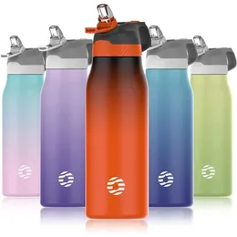Бутылки для воды Изолированная бутылка для воды FEIJIAN с соломенной крышкой, термостат с двойными стенками из нержавеющей стали, сохраняющий ее и холодную, подходит для школьных спортивных путешествий 231121