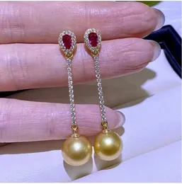 Orecchini pendenti Splendidi ENORMI orecchini di perle dorate naturali rotonde dei Mari del Sud da 10-11 mm 925S