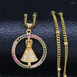 Pendant Necklaces Angle Zircon Copper Stainless Steel Charm Necklace For Women Gold Color Jewelry Colares Feminino N107S07