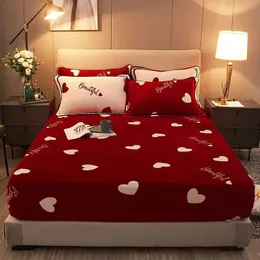 Zestawy arkuszy Wostar Winte Warm Coral Polarna wyposażona arkusz Elastyczne materac Cover Velvet Bedspread Single Podwójne pościel pościel King Size 231122