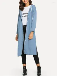 Kvinnors trenchrockar för kvinnor blå jeansjacka vinterjackor 2023 koreansk mode vintage denim överdimensionerad lång