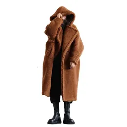 Women's Fur Faux Fur Long Teddy Bear Coat Women Winter Parkas Warm Oversized Jacket Hooded Chunky Outerwear Overcoat Female Faux Lambswool Fur Coats 231121