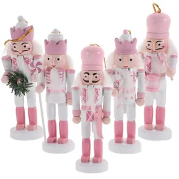 Christmas Decorations 5pcs Pink Christmas Decorations Kids Nutcracker Soldier Doll Wooden Pendants Year Ornaments For Navidad Xmas Tree Hanging 231121