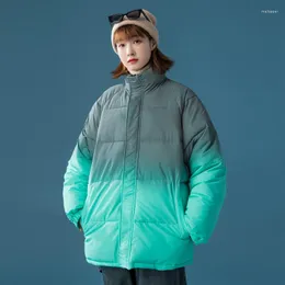 Damen Daunen Winter Damen Jacke Farbverlauf Reflektierende Koreanische Version Lose Studentin Trendy Stehkragen Marke Baumwolle Gepolstert Bequem