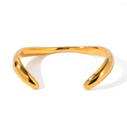 Bangle Youthway 18K Gold Plated Stainless Steel Simple Irregular Wavy Smooth Open Bracelet For Women Elegant Waterproof Jewelry Gift