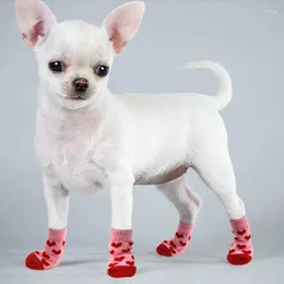 Dog Apparel 4Pcs Winter Knit Warm Socks For Small Dogs Thick Anti-Slip Pet Chihuahua Protector Booties Accessories S/M/L