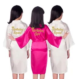Family Matching Outfits Birthdaygirl robes spa party Kids Satin robes children flower girl gift Sleepover kimono gold writing birthday squad robes 230421