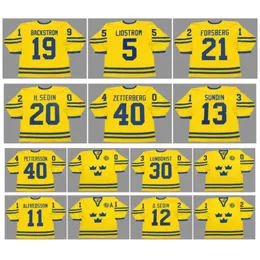 Peter Forsberg 2002 Drużyna Szwecja Hockey Jersey Alfredsson Daniel Sedin Elias Pettersson Lundqvist Henrik Zetterberg Mats Sundin Rare