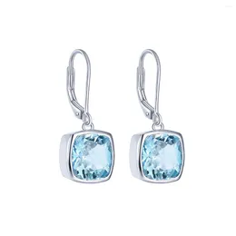 Orecchini pendenti BOEYCJR in argento 925 con cuscino 9x9mm 5,4 ct totale topazio blu con castone incastonato in pietra preziosa naturale per le donne regalo