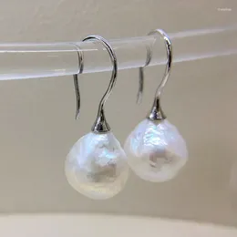 Dangle Earrings Women's Fish Hook White Irregularly Shaped Baroque Pearls 925 Sterling Silver Ladies Pearl