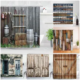 Duschgardiner retro rustika trädörrar vintage gård lador gammal dörr hem dekor vattentät polyester tyg badrum gardin set 230422