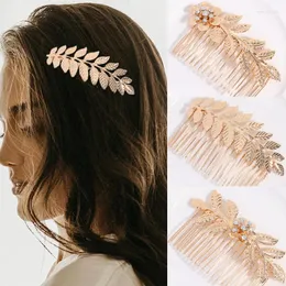 Grampos de cabelo cor dourada clipe de folha de metal meninas hairpin barrette flores strass pente grampos de cabelo para mulheres acessórios jóias