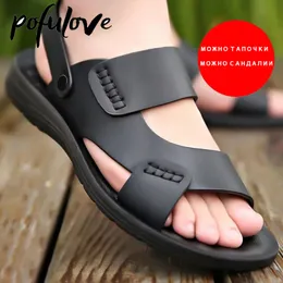 Sandals Pofulove Mens Summer Thick Bottom NonSlip Beach Slippers Durable Casual Shoes Zapatos Lightweight PVC Material 230421