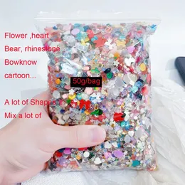 Nail Art Decorations 500600 pieces of mixed bow heart flower nail art charm 50gbag resin 3D aurora ribbon knot rhinestone Korean handmade decoration 231121