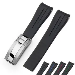 20 mm gummiband för Rolex GMT-Submarine Silicone Strap Watchbands Silver Clasp324y