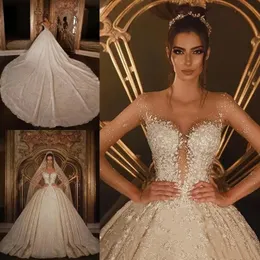 Abiti da sposa di lusso con abiti da ballo di lusso africani A Line Merletto con perline Applicazioni 3D Abiti da sposa taglie forti in cristallo Robes De Soiree 328 328