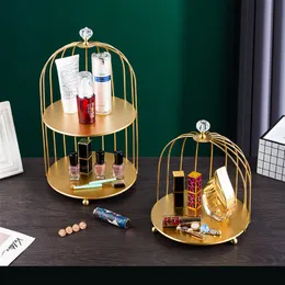Badrumshyllor 2-lagers kosmetika förvaringsställ nordisk guldkaka Cupcake Display Stand Holder Birdcage Desktop Rack Badrum Kosmetisk arrangör 230422